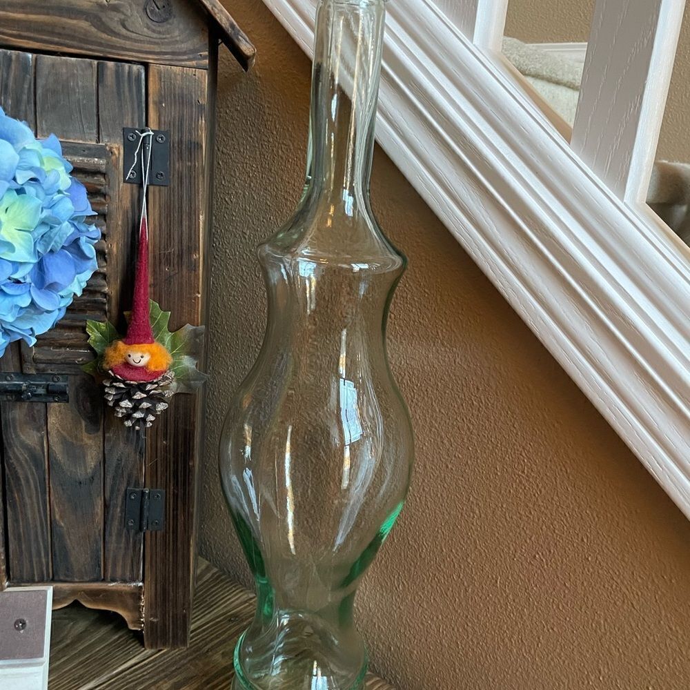 Tall Glass Bottle Made in Italy SVE Clear with Green Hue